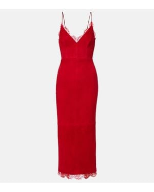 Alex Perry Midikleid Aus Veloursleder Und Spitze - Rot