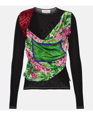 Marine Serre Silk Scarves Draped Jersey Top - Green