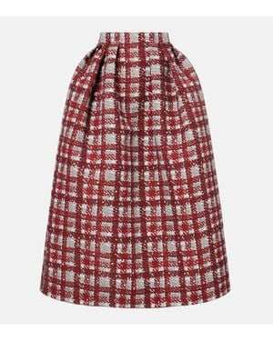 Oscar de la Renta Plaid Faille Midi Skirt - Red