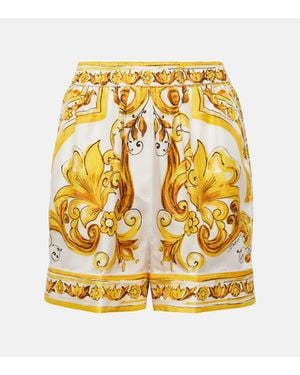 Dolce & Gabbana Seidenshorts Mit Majolica-Print - Gelb