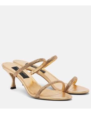 Dolce & Gabbana Crystal-Embellished Satin Mules - Natural
