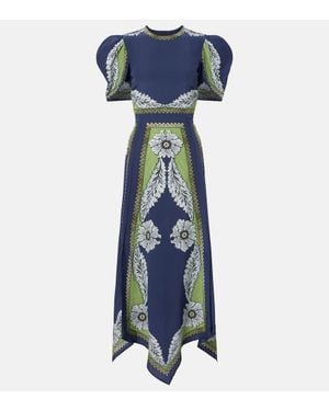 La DoubleJ Cherie Printed Silk Maxi Dress - Blue