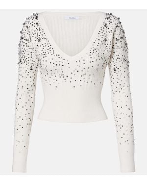 Max Mara Verzierter Pullover Gang Aus Einem Wollgemisch - Weiß