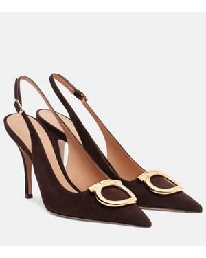 Ferragamo Sara Maxi Gancini Suede Slingback Court Shoes - Brown