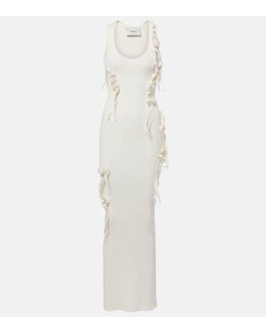 Coperni Floral-Applique Ribbed-Knit Maxi Dress - White