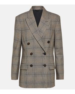 Brunello Cucinelli Checked Wool And Cotton-Blend Blazer - Grey