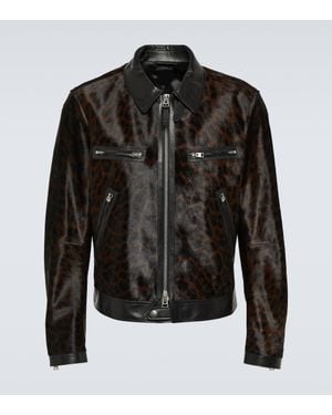 Tom Ford Printed Leather-Trimmed Calf Hair Jacket - Black