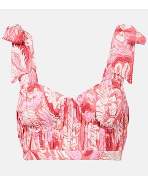 Poupette Carla Pleated Printed Crop Top - Pink