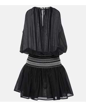 Tory Burch Smocked Cotton And Silk Minidress - Black