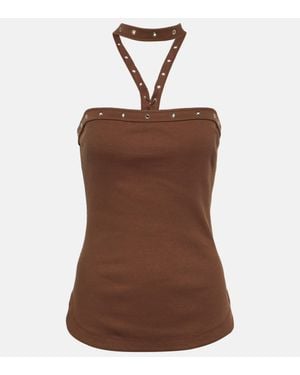 The Attico Ribbed-Knit Halterneck Jersey Top - Brown