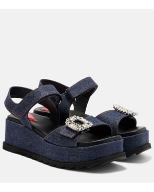Roger Vivier Sandales Compensees En Jean A Ornements - Bleu