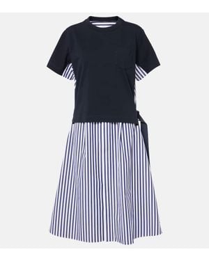 Sacai Striped Cotton Shirt Dress - Blue