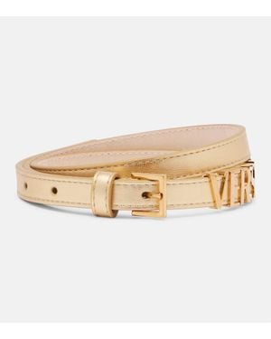Versace Logo Metallic Leather Belt - Natural