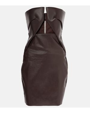 Rick Owens Prong Cutout Coated Denim Bustier Dress - Brown