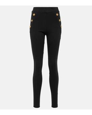 Balmain Elegant Fitted Knit Leggings With Golden Button Accents - Black