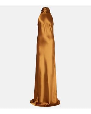 Galvan London Vestido De Escote Halter Sienna De Saten - Marrón