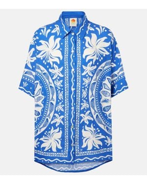 FARM Rio Hemd Ocean Scarf Aus Einem Leinengemisch - Blau