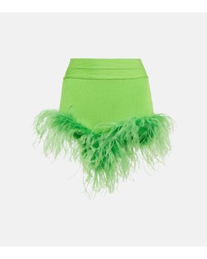 GIUSEPPE DI MORABITO Feather-Trimmed Knitted Shorts - Green