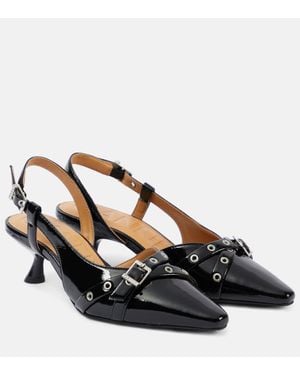 Ganni Slingback-Pumps Eyelets Aus Lederimitat - Schwarz