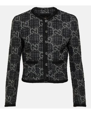Gucci Wool Blend Mélange Aviator Jacket in Blue | Lyst
