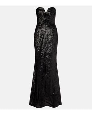 Elie Saab Sequined Strapless Silk-Blend Gown - Black