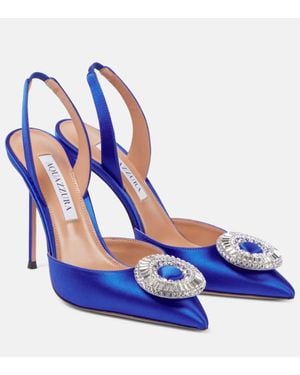 Aquazzura Crystal Hoop Sling 105 Satin Slingback Pumps - Blue