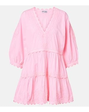 Juliet Dunn Embroidered Tiered Cotton Poplin Minidress - Pink