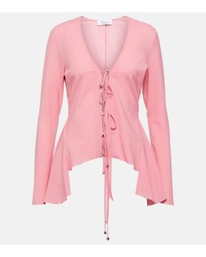 Blumarine Ruffled Tie-Front Wool-Blend Blouse - Pink