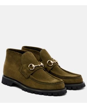 Gucci Ankle Boots Horsebit Aus Veloursleder - Grün