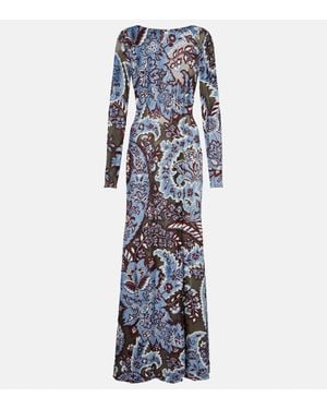 Etro Paisley Crepe Jersey Maxi Dress - Blue
