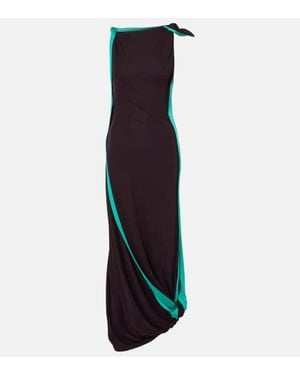 Victoria Beckham Asymmetric Draped Jersey Midi Dress - Blue