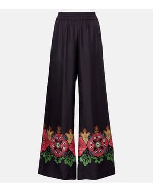 La DoubleJ Printed Silk Twill Palazzo Trousers - Blue