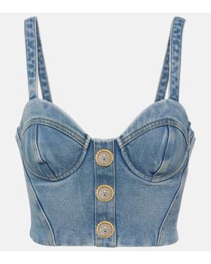 Balmain Bustier Di Jeans - Blu