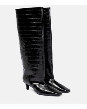 TOTEME Croc-Effect Leather Knee-High Boots - Black