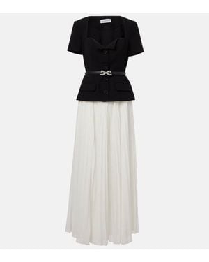 Self-Portrait Belted Pleated Chiffon Maxi Dress - White