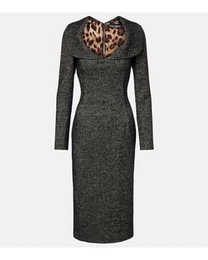 Dolce & Gabbana Herringbone Wool-Blend Tweed Midi Dress - Black