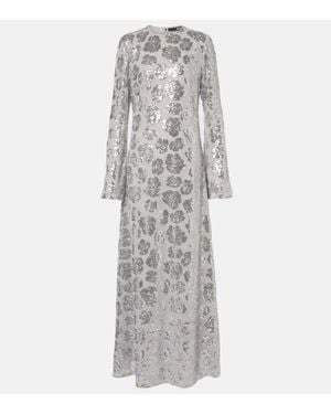 ROTATE BIRGER CHRISTENSEN Floral Sequined Chiffon Maxi Dress - Grey