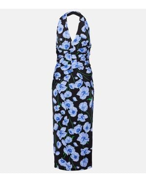 Carolina Herrera Floral Gathered Midi Dress - Blue