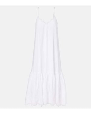 Juliet Dunn Embroidered Cotton Poplin Midi Dress - White