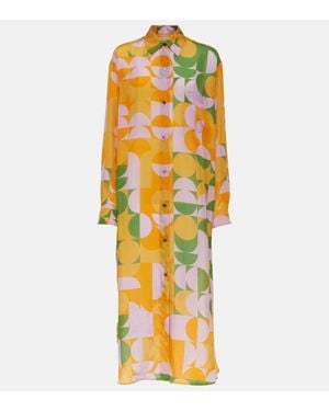 Dries Van Noten Printed Silk Pongee Shirt Dress - Yellow