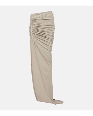 Rick Owens Ruched Cotton Jersey Maxi Skirt - White