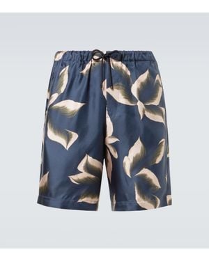 Dries Van Noten Printed Silk Shorts - Blue