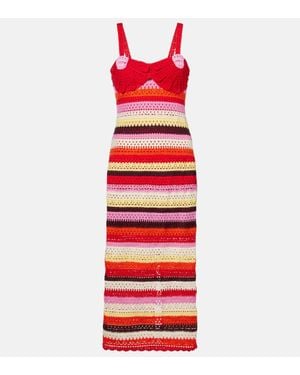 FARM Rio Striped Crochet Midi Dress - Red