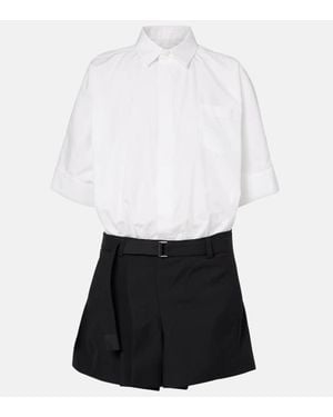 Sacai Minikleid Aus Popeline - Weiß