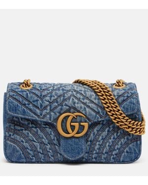 Gucci Gg Marmont Small Denim Shoulder Bag - Blue