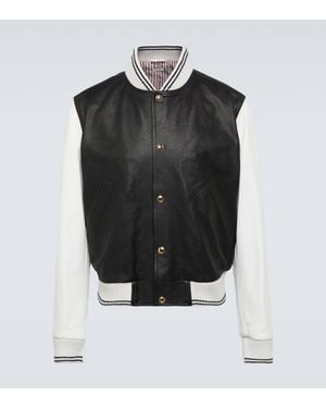 Thom Browne Leather Varsity Jacket - Black