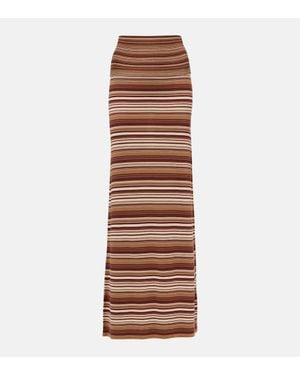 AYA MUSE Knitted Striped Silk-Blend Maxi Skirt - Brown