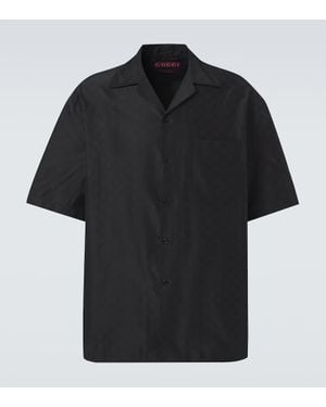 Gucci Logo Cotton And Silk Bowling Shirt - Black