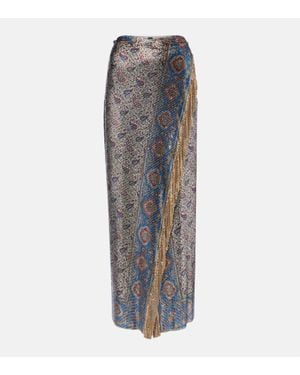 Rabanne Fringed Paisley Aluminum Mesh Maxi Skirt - Gray