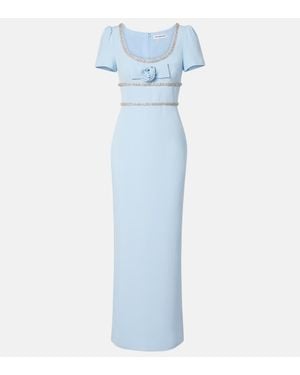 Self-Portrait Floral-Applique Crepe Maxi Dress - Blue